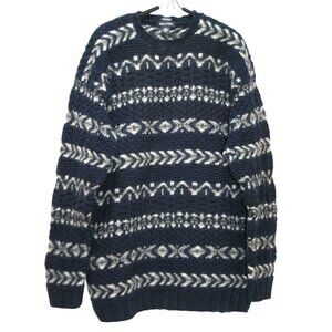 Nautica Mens XL Heavyweight Handknit Sweater Blue‎ Gray Fisherman 3D-Knit
